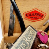 Antique Bundle of Military Buttons, Enamel badge, and Medal, Razors and Magnify Glass