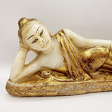 Antique Carved Marble Gold Leaf laying Buddha.