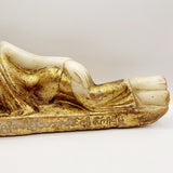 Antique Carved Marble Gold Leaf laying Buddha.