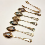 Antique Charles Wilkes Silver Spoons and Tongs in Case