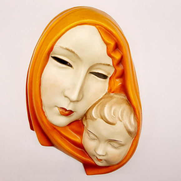 Antique 1930s Art Deco Czech Wall Mask Mother and Child Czeckoslovakia