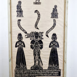 Large Antique Medieval Block Print of Knight and Damsels.