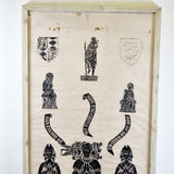 Large Antique Medieval Block Print of Knight and Damsels.