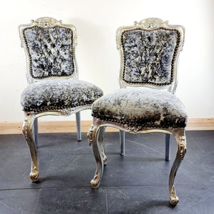 Pair of French Crushed Velvet Grey and Silver Chairs