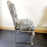 Pair of French Crushed Velvet Grey and Silver Chairs