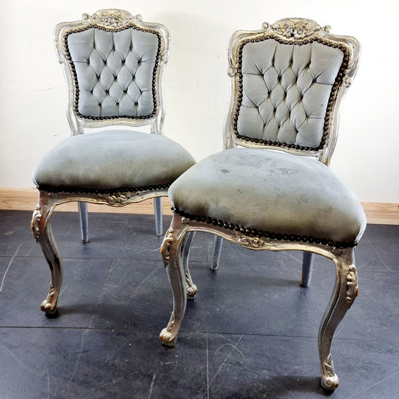 Pair of French Silver and Grey Chairs