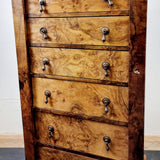 Antique Early 20th Century Burr Walnut Veneered Wellington Chest of Drawers.