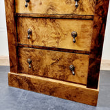 Antique Early 20th Century Burr Walnut Veneered Wellington Chest of Drawers.