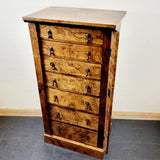 Antique Early 20th Century Burr Walnut Veneered Wellington Chest of Drawers.