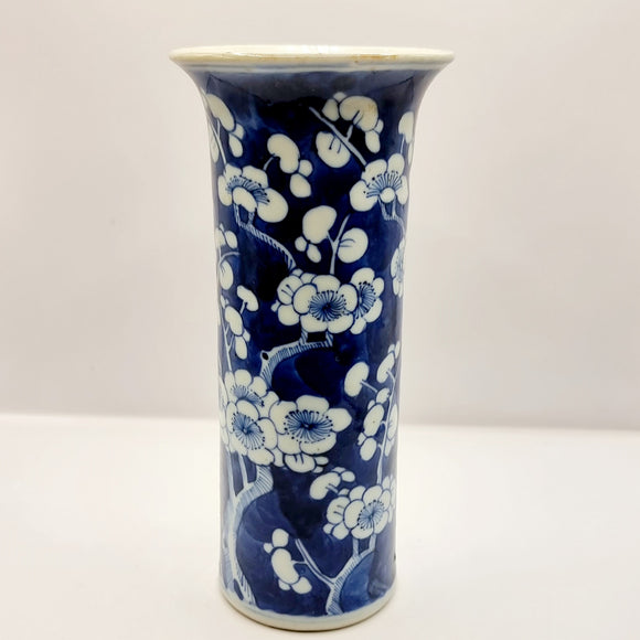 Antique Chinese Kangxi Blue And White Signed Prunus Vase