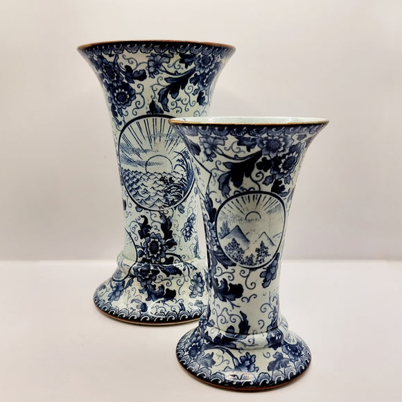 Two Royal Geschutzt Blue and White Vase Jokie Pattern