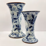 Two Royal Geschutzt Blue and White Vase Jokie Pattern