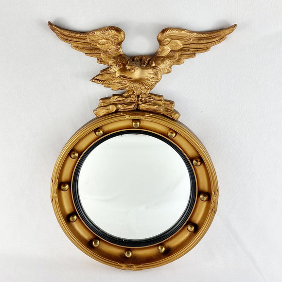 Antique Gilt Framed Convex Mirror with Eagle Finial.