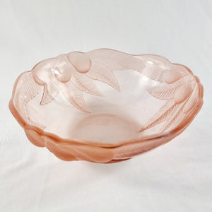 Vintage Pink Glass Fruit Bowl by Flora with Pears and Leaves.