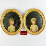 Pair of Antique Portrait Oil on Canvas of Two Young Girls.