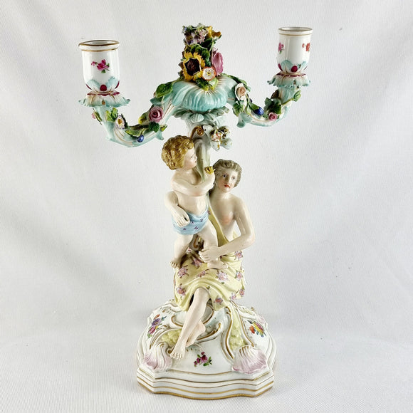 19th Century German Porcelain Candelabra in the Manner of Meissen.