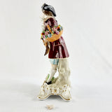 Antique 19th Century Sitzendorf German Figure of a Man with Flowers and Pheasant