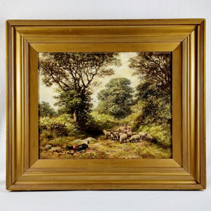 Antique 19th Century Oil on Canvas of Sheep Dog and Sheep