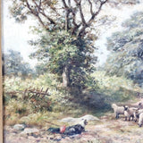 Antique 19th Century Oil on Canvas of Sheep Dog and Sheep