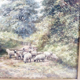 Antique 19th Century Oil on Canvas of Sheep Dog and Sheep