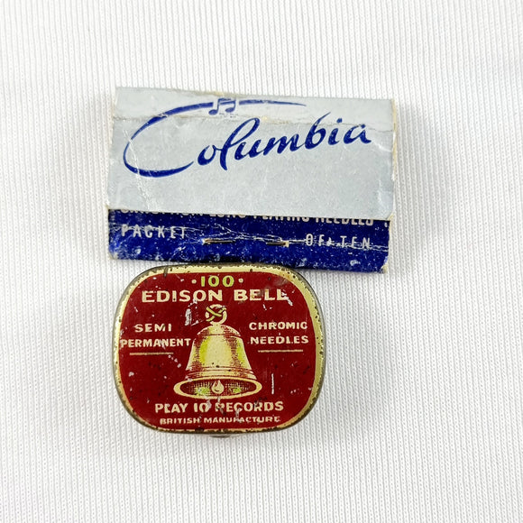 Antique Tin of Edison Bell Gramophone Needles with a Packet of Colombia Needles.