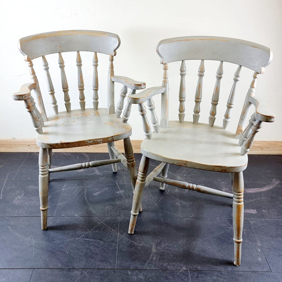 Pair of Pine Farmhouse Elbow Carver Chairs