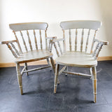 Pair of Pine Farmhouse Elbow Carver Chairs