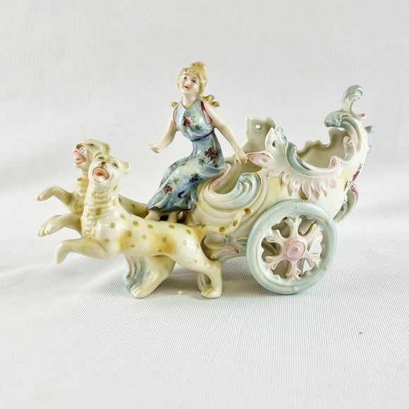 Antique German Figurine in the Manner of Meissen or Dresden. Lady in Chariot.