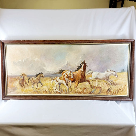 Oil on Canvas of Horses Galloping by Joan Sidnell