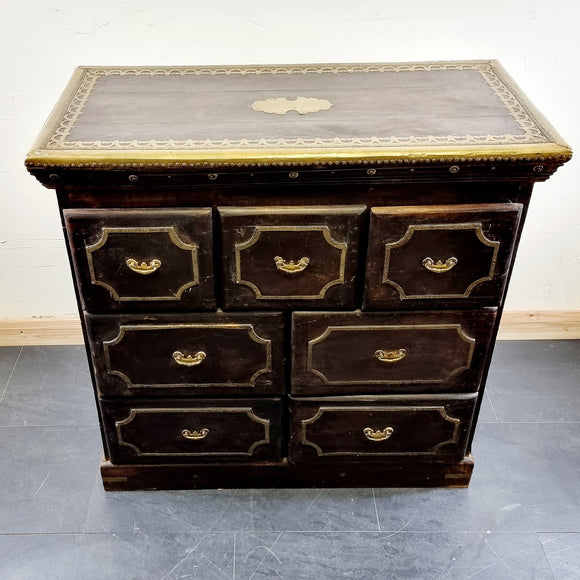 Antique Indian Hardwood Brass Overlay Chest of Drawers