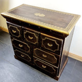 Antique Indian Hardwood Brass Overlay Chest of Drawers