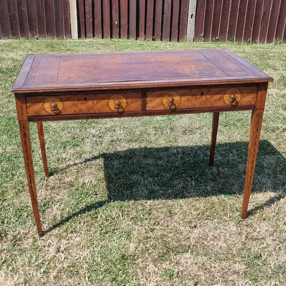 Antique Victorian Inlaid Rams Head Leather Topped Writing Desk