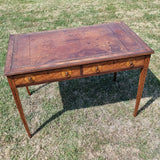 Antique Victorian Inlaid Rams Head Leather Topped Writing Desk