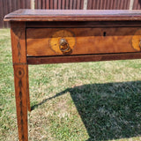 Antique Victorian Inlaid Rams Head Leather Topped Writing Desk