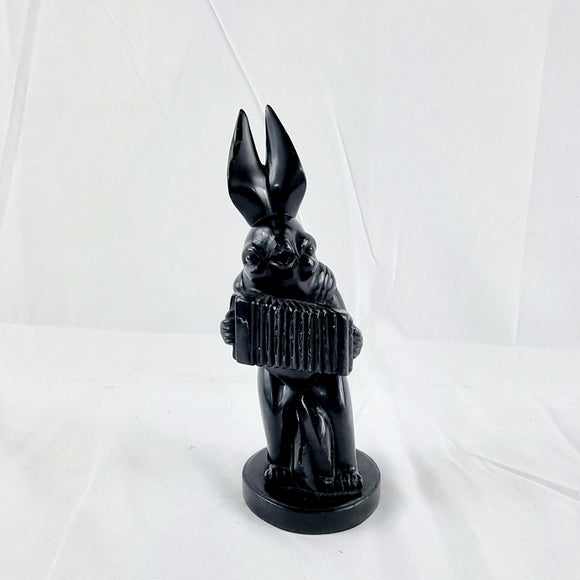 Vintage Carved Stone Anthropomorphic Rabbit Playing the Accordion.