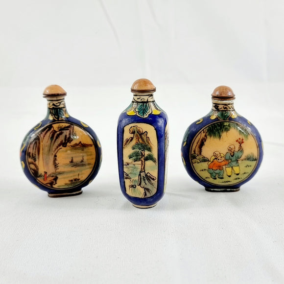 Three Vintage Enamel Chinese Scent Bottles