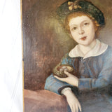 19th Century Oil on Canvas of Young Boy The Egg Collector