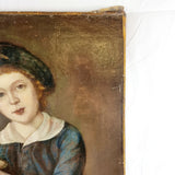 19th Century Oil on Canvas of Young Boy The Egg Collector