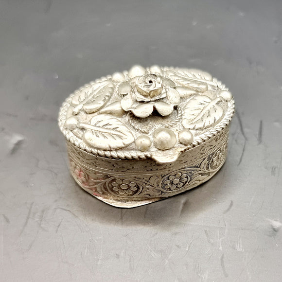 Antique Silver Italian Floral Pill Box
