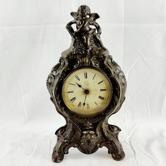 Antique French Style Spelter Mantle Clock by British United Clock Company.