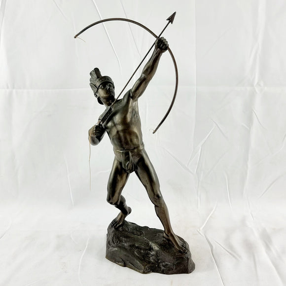 Antique Art Deco Bronzed Spelter Semi Nude Roman Archer Statue