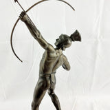 Antique Art Deco Bronzed Spelter Semi Nude Roman Archer Statue