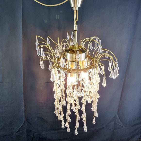 Gold plated Vintage Cut Glass Waterfall drop Chandelier
