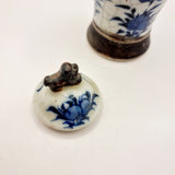 Antique Blue and White Crackled Glazed Chinese Vase with Lid