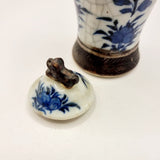 Antique Blue and White Crackled Glazed Chinese Vase with Lid