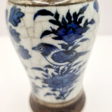 Antique Blue and White Crackled Glazed Chinese Vase with Lid