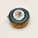 Antique Enamel Brass Pill Box with Mirror