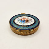 Antique Enamel Brass Pill Box with Mirror
