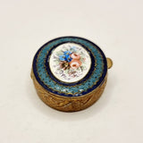 Antique Enamel Brass Pill Box with Mirror