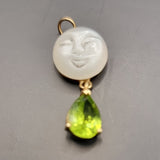 Antique Cabochon Man in the Moon Face, Peridot Tear Drop Pendant.